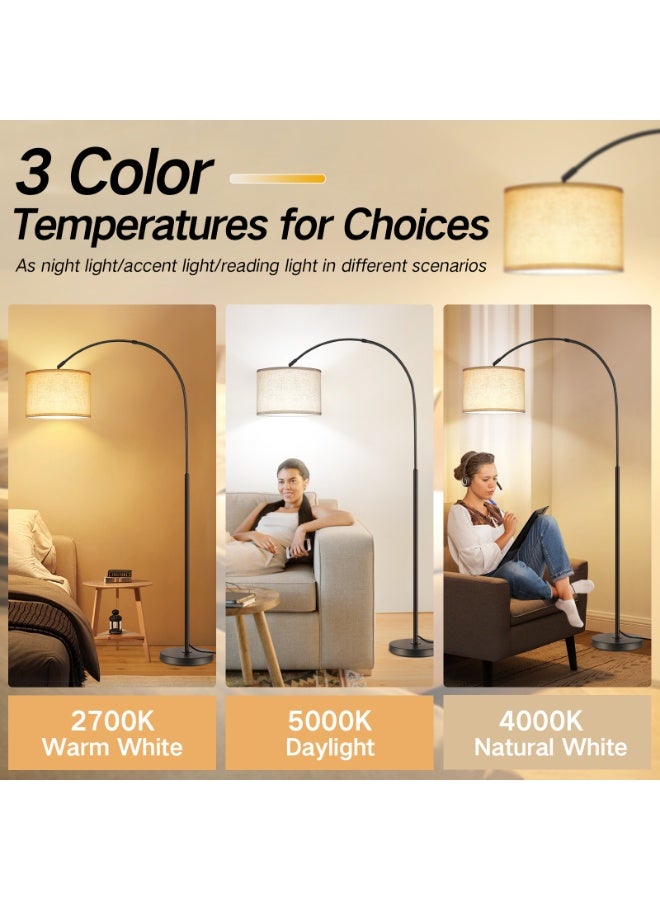 OUTON Modern style curved floor lamp, modern eye-friendly floor lamp, modern floor lamp, linen lampshade, 3 color temperature adjustable, 175CM height, adjustable lampshade angle, suitable for living room, bedroom or office, includes 9W LED bulb, black (with British plug). - Image 4